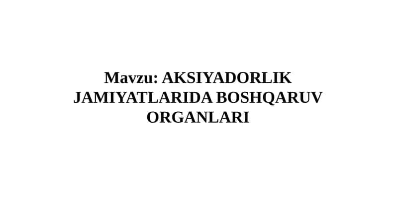 AKSIYADORLIK JAMIYATLARIDA BOSHQARUV ORGANLARI