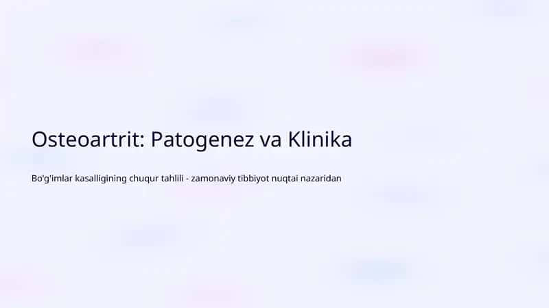 Osteoartrit: Patogenez va Klinika