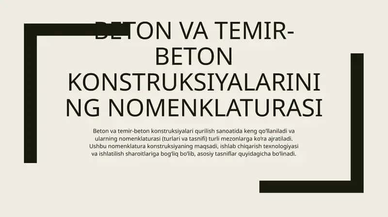 Beton va temir-beton konstruksiyalarining nomenklaturasi