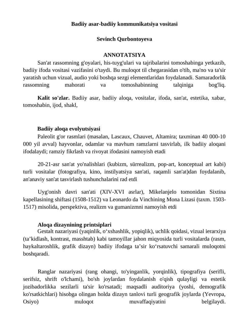 Badiiy asar-badiiy kommunikatsiya vositasi