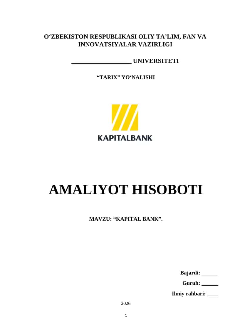 Kapital bank. AMALIYOT HISOBOTI.