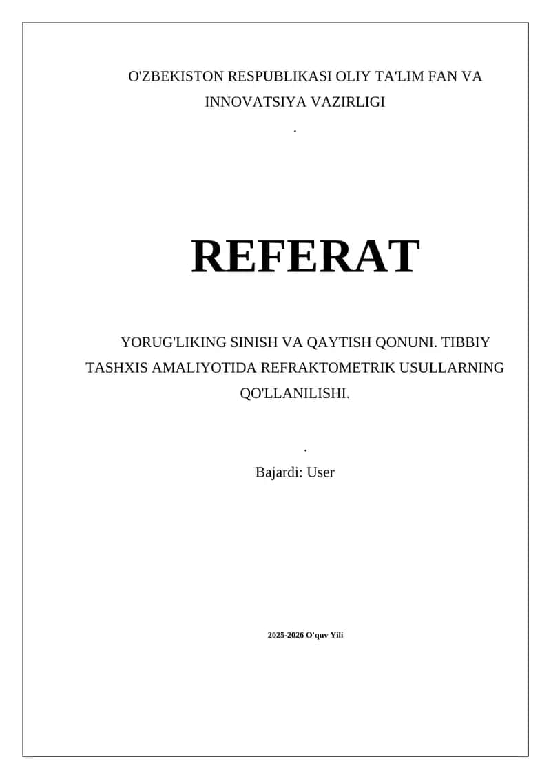 Yorug'likning Sinish va Qaytish Qonuni