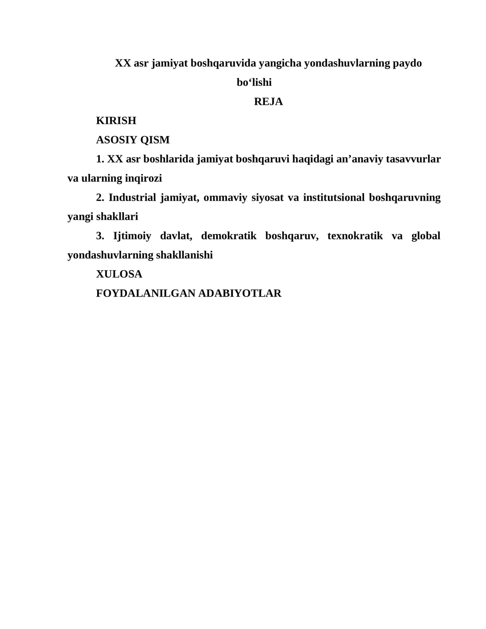 XX asr jamiyat boshqaruvida yangicha yondashuvlarning paydo bo‘lishi