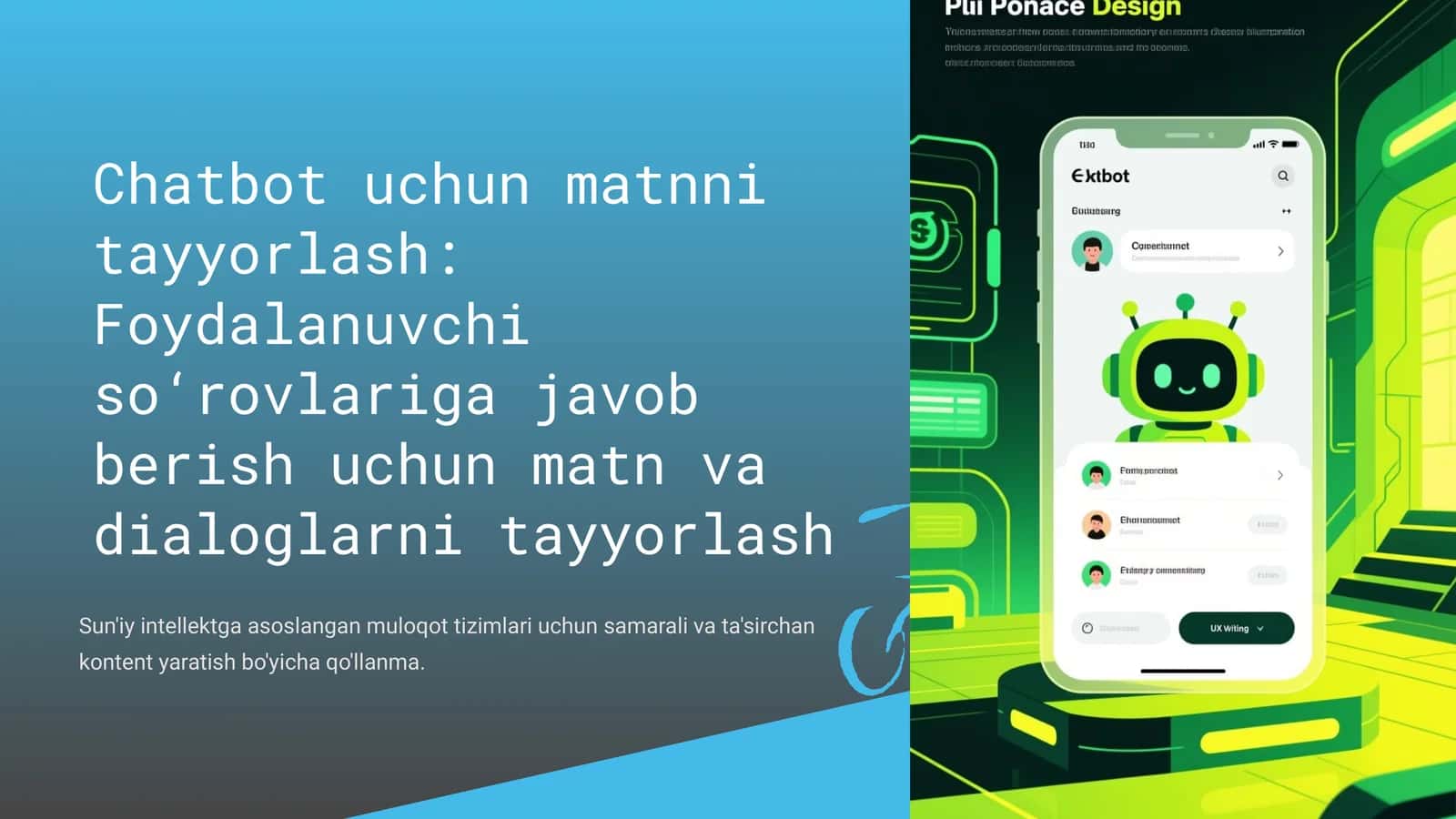 Chatbot uchun matnni tayyorlash: Foydalanuvchi so‘rovlariga javob berish uchun matn va dialoglarni tayyorlash