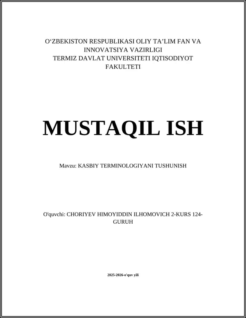 KASBIY TERMINOLOGIYANI TUSHUNISH