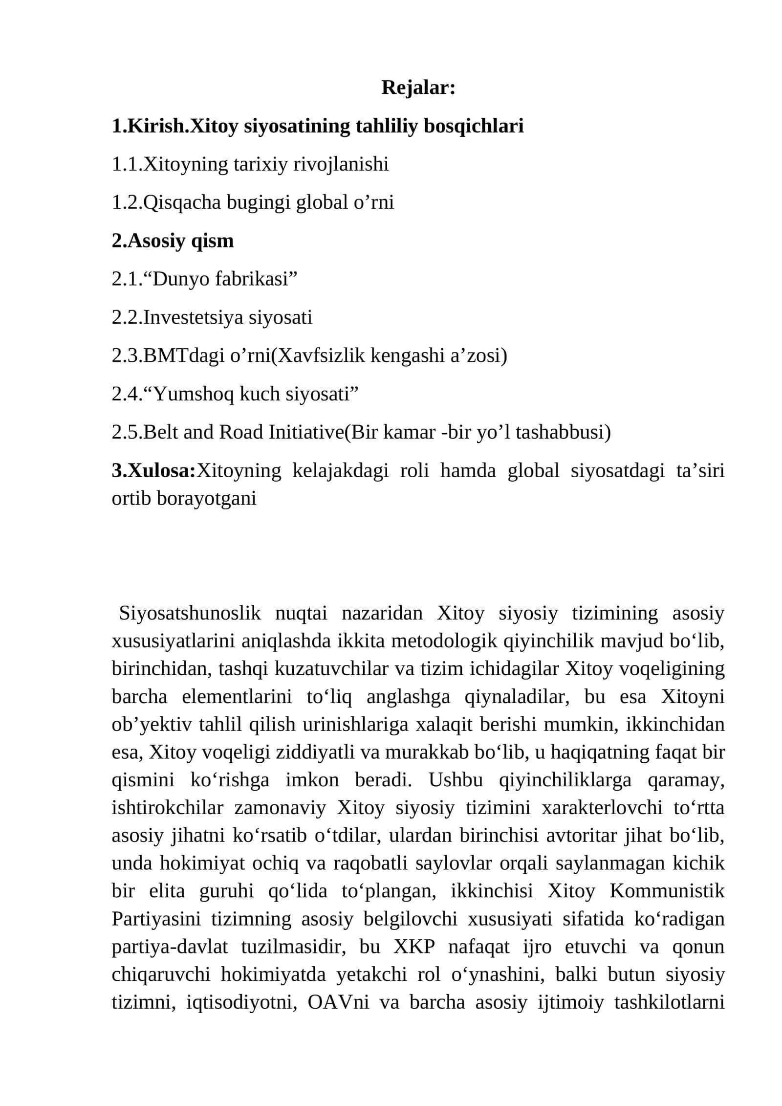 Xitoy siyosatining tahliliy bosqichlari