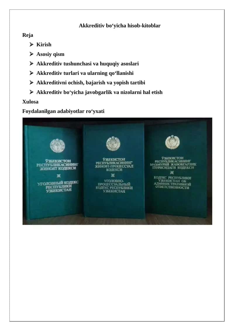 Akkreditiv bo‘yicha hisob-kitoblar