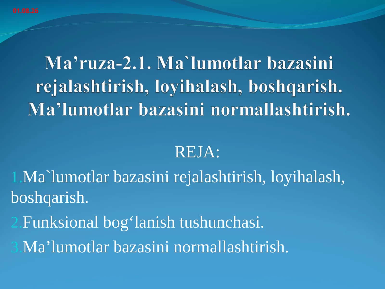 Ma`lumotlar bazasini ishlab chiqish