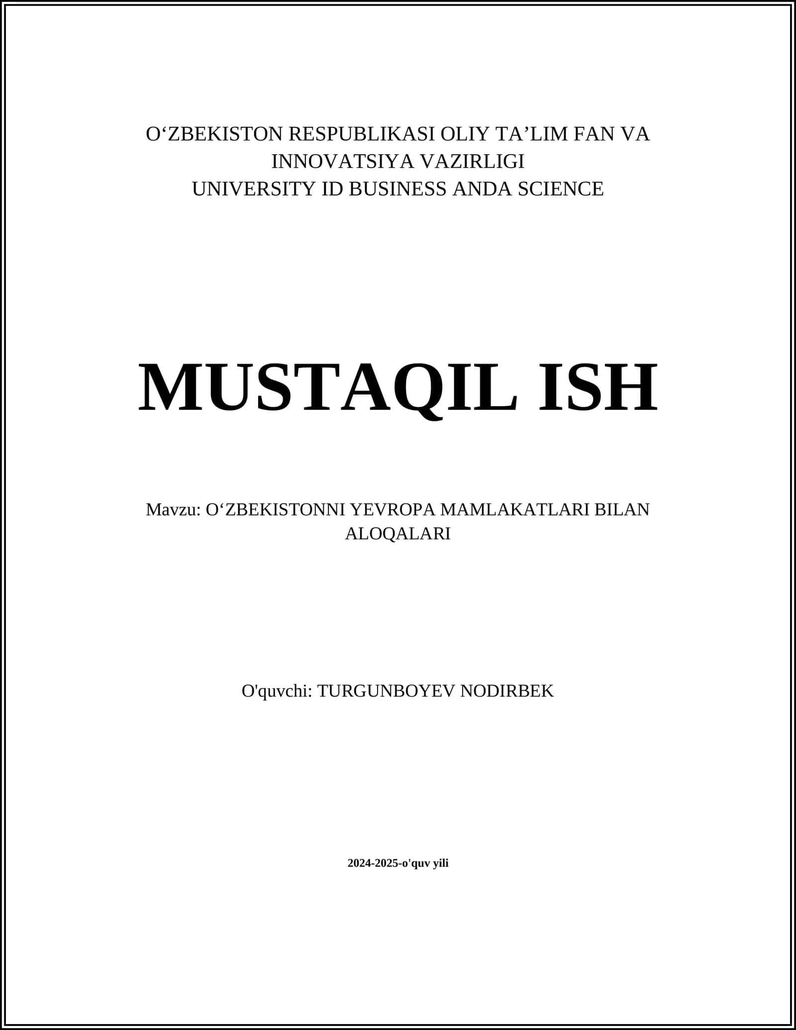 OʻZBEKISTONNI YEVROPA MAMLAKATLARI BILAN ALOQALARI